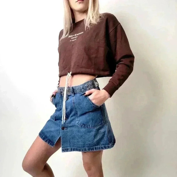 Button Front Deep Patch Pocket Denim Jean Mini Skirt - S - Picture 4 of 8